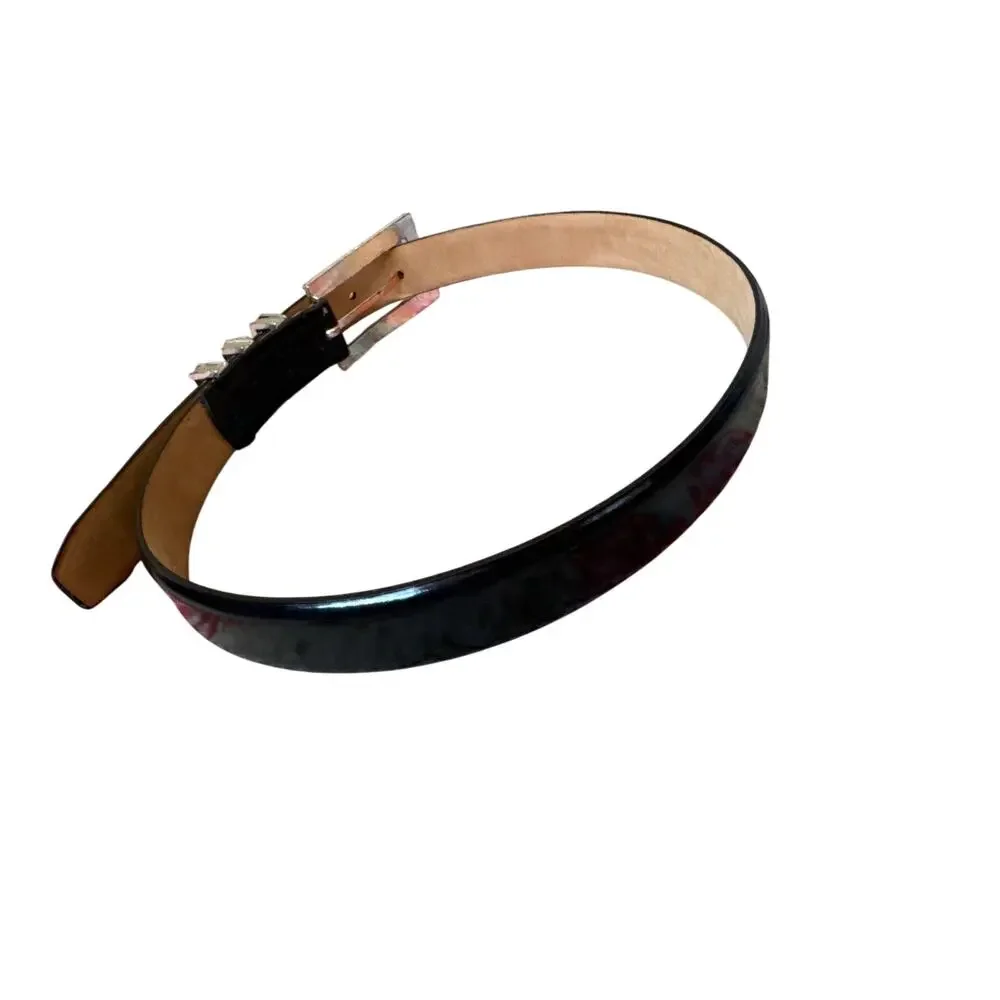 Carlisle‎ Black Italian Calfskin Belt Silver Tone Studded Look Hardware Small